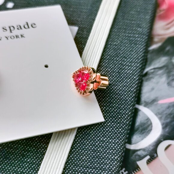 New Rose Gold Kate Spade Spell It Out Heart Red Stud Earrings - Picture 3 of 3